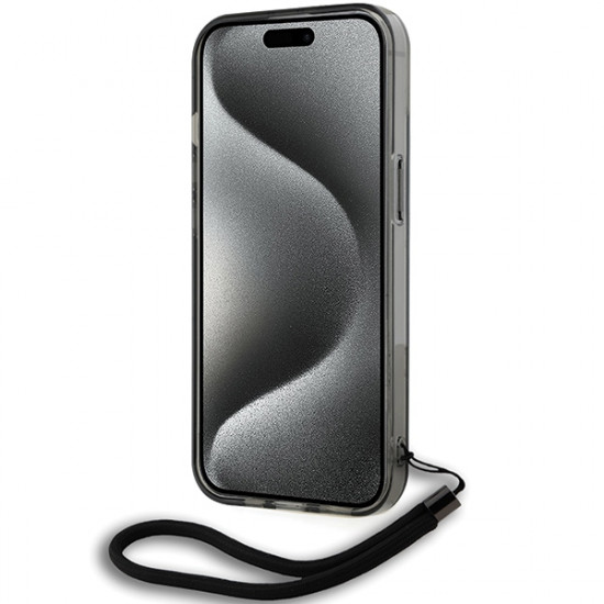 Karl Lagerfeld KLHCP15SHKDPNSK iPhone 15 / 14 / 13 6.1" black hardcase IML Mono KL Pattern & Cord