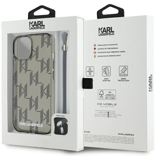 Karl Lagerfeld KLHCP15SHKDPNSK iPhone 15 / 14 / 13 6.1" black hardcase IML Mono KL Pattern & Cord