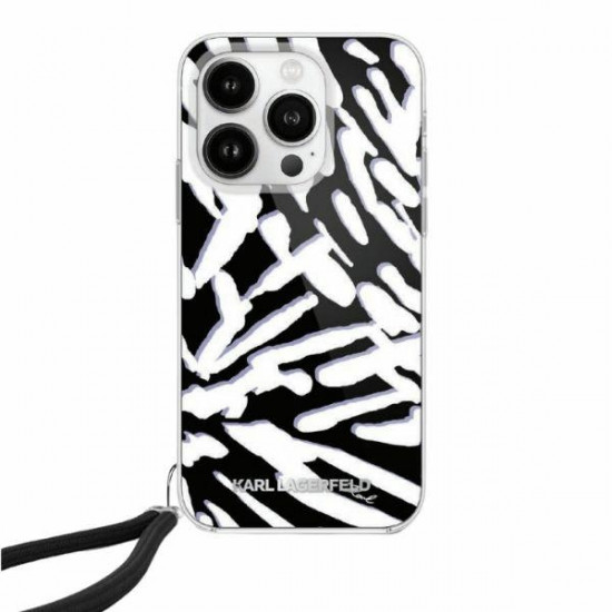 Karl Lagerfeld KLHCP15SHZBPKCCK iPhone 15 / 14 / 13 6.1" black hardcase IML Zebra Pattern & Cord