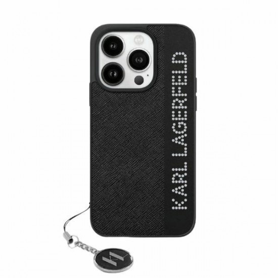 Karl Lagerfeld KLHCP15XPSAKDGCK iPhone 15 Pro Max 6.7" black hardcase Saffiano Rhinestones & Charm