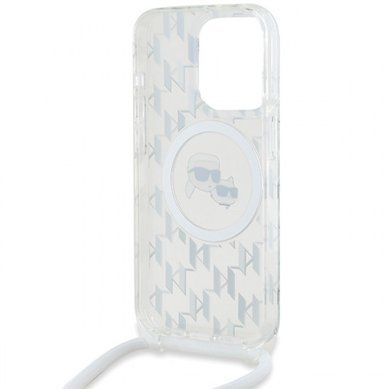 Karl Lagerfeld KLHMP15LHCKCKLCT iPhone 15 Pro 6.1" transparent hardcase IML Crossbody Monogram Karl & Choupette Head MagSafe