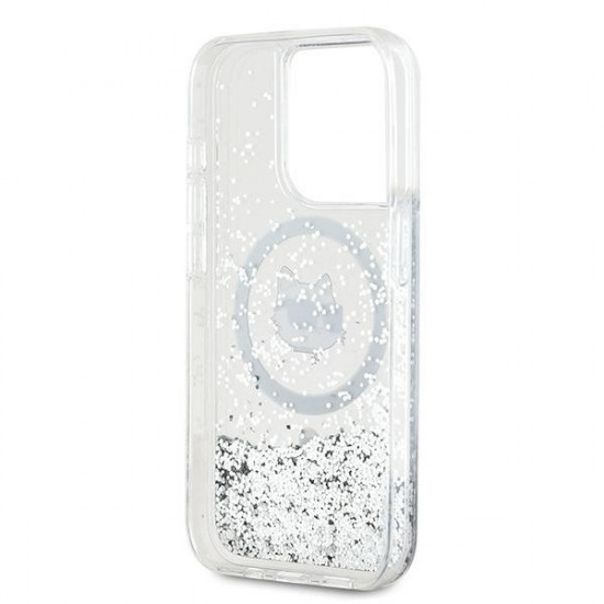 Karl Lagerfeld KLHMP15LLGCHSGH iPhone 15 Pro 6.1" hardcase transparent Liquid Glitter Choupette Head Magsafe