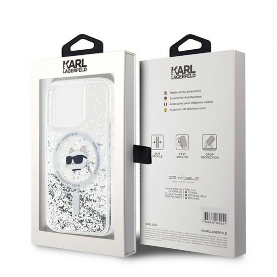 Karl Lagerfeld KLHMP15LLGCHSGH iPhone 15 Pro 6.1" hardcase transparent Liquid Glitter Choupette Head Magsafe