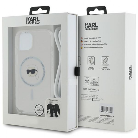 Karl Lagerfeld KLHMP15SHCKHNT iPhone 15 / 14 / 13 6.1" hardcase transparent Crossbody IML Karl Head Magsafe