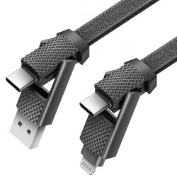 ENERGEA Bazic GoCharge Alucable 4 in 1 (USB-A/USB-C - USB-C/Lightning) 0.15m black 60W 3A PD Fast Charge ENERGEA Bazic GoCharge Alucable 4 in 1 (USB-A/USB-C - USB-C/Lightning) 0.15m black 60W 3A PD Fast Charge