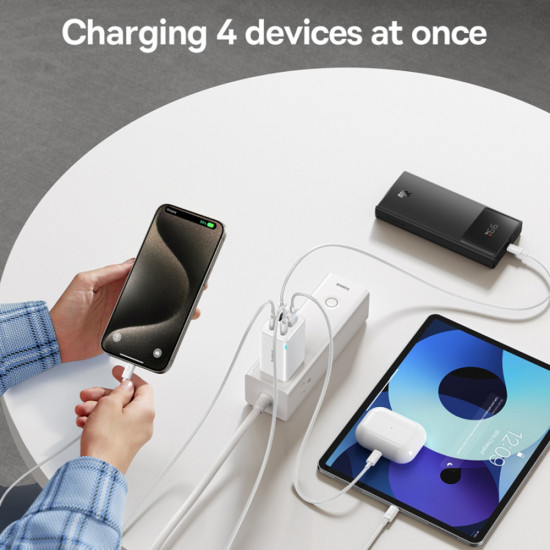 Baseus  [US Plug] Wall Charger GaN6 Pro (P10162702213 00)  2x USB, 2x Type C, 65W, Cable Type C, 100W, 20V, 5A, 1m  White