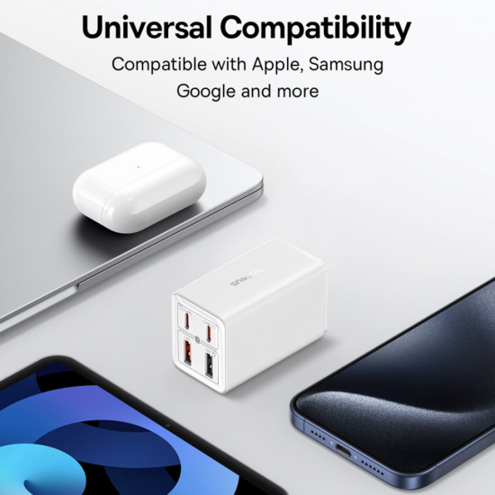 Baseus  [US Plug] Wall Charger GaN6 Pro (P10162702213 00)  2x USB, 2x Type C, 65W, Cable Type C, 100W, 20V, 5A, 1m  White