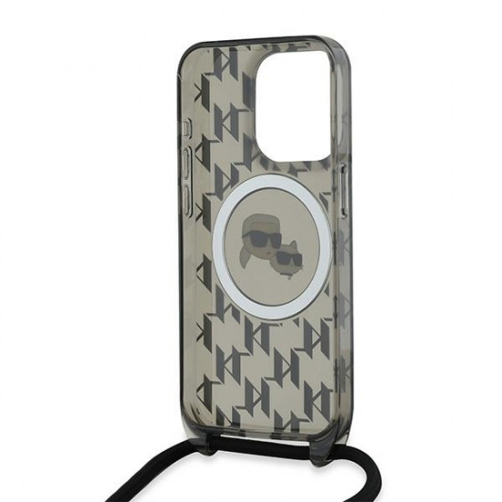 Karl Lagerfeld KLHMP15LHCKCKLCK iPhone 15 Pro 6.1" black hardcase IML Crossbody Monogram Karl & Choupette Head MagSafe