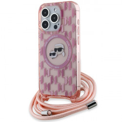 Karl Lagerfeld KLHMP15XHCKCKLCP iPhone 15 Pro Max 6.7" pink hardcase IML Crossbody Monogram Karl & Choupette Head MagSafe