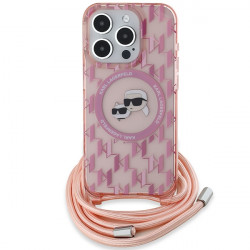 Karl Lagerfeld KLHMP15XHCKCKLCP iPhone 15 Pro Max 6.7" pink hardcase IML Crossbody Monogram Karl & Choupette Head MagSafe