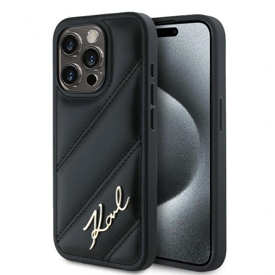 Karl Lagerfeld KLHCP14SPQDSMGK iPhone 14 / 15 / 13 6.1" black hardcase Diagonal Quilted Script