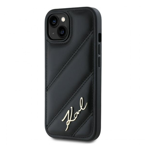 Karl Lagerfeld KLHCP14SPQDSMGK iPhone 14 / 15 / 13 6.1" black hardcase Diagonal Quilted Script