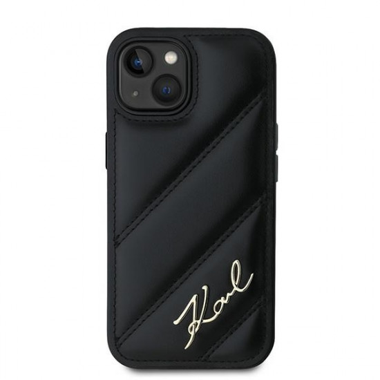 Karl Lagerfeld KLHCP14SPQDSMGK iPhone 14 / 15 / 13 6.1" black hardcase Diagonal Quilted Script