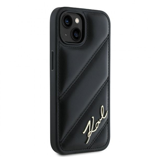 Karl Lagerfeld KLHCP14SPQDSMGK iPhone 14 / 15 / 13 6.1" black hardcase Diagonal Quilted Script