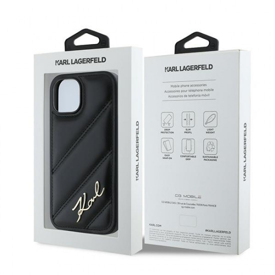 Karl Lagerfeld KLHCP14SPQDSMGK iPhone 14 / 15 / 13 6.1" black hardcase Diagonal Quilted Script