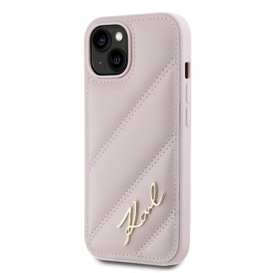 Karl Lagerfeld KLHCP14SPQDSMGP iPhone 14 / 15 / 13 6.1" pink hardcase Diagonal Quilted Script