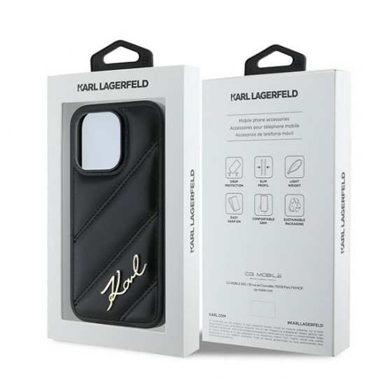 Karl Lagerfeld KLHCP14XPQDSMGK iPhone 14 Pro Max 6.7" black hardcase Diagonal Quilted Script