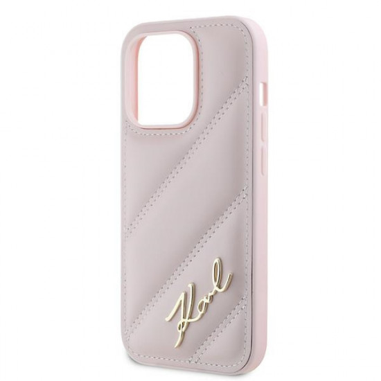 Karl Lagerfeld KLHCP14XPQDSMGP iPhone 14 Pro Max 6.7" pink hardcase Diagonal Quilted Script