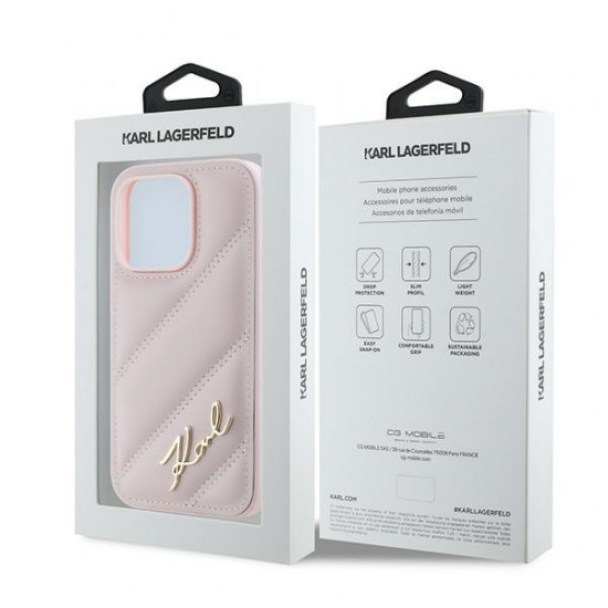 Karl Lagerfeld KLHCP14XPQDSMGP iPhone 14 Pro Max 6.7" pink hardcase Diagonal Quilted Script