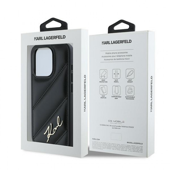 Karl Lagerfeld KLHCP15LPQDSMGK iPhone 15 Pro 6.1" black hardcase Diagonal Quilted Script