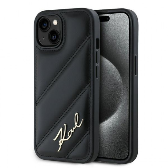 Karl Lagerfeld KLHCP15SPQDSMGK iPhone 15 / 14 / 13 6.1" black hardcase Diagonal Quilted Script