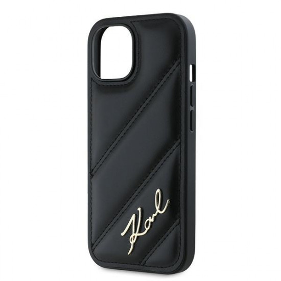 Karl Lagerfeld KLHCP15SPQDSMGK iPhone 15 / 14 / 13 6.1" black hardcase Diagonal Quilted Script