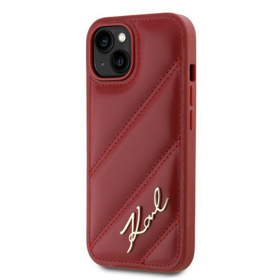 Karl Lagerfeld KLHCP15SPQDSMGR iPhone 15 / 14 / 13 6.1" red hardcase Diagonal Quilted Script