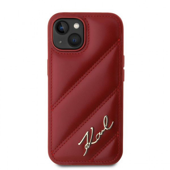 Karl Lagerfeld KLHCP15SPQDSMGR iPhone 15 / 14 / 13 6.1" red hardcase Diagonal Quilted Script