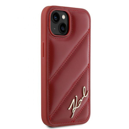 Karl Lagerfeld KLHCP15SPQDSMGR iPhone 15 / 14 / 13 6.1" red hardcase Diagonal Quilted Script