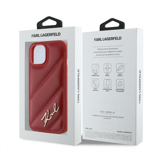 Karl Lagerfeld KLHCP15SPQDSMGR iPhone 15 / 14 / 13 6.1" red hardcase Diagonal Quilted Script