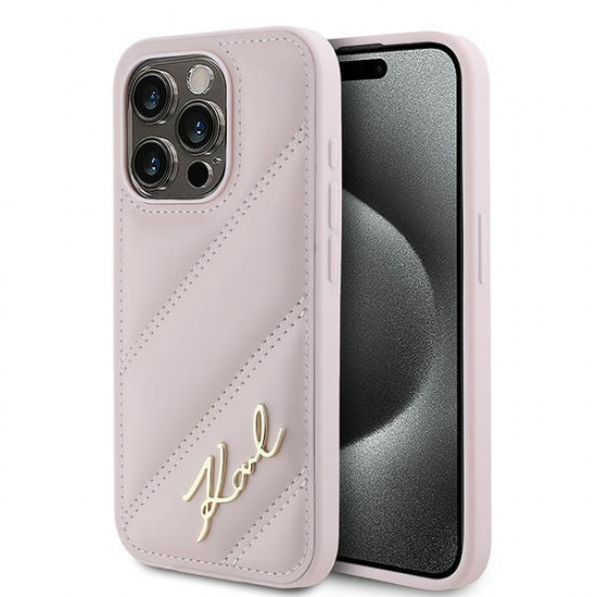 Karl Lagerfeld KLHCP15XPQDSMGP iPhone 15 Pro Max 6.7" pink hardcase Diagonal Quilted Script