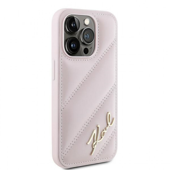 Karl Lagerfeld KLHCP15XPQDSMGP iPhone 15 Pro Max 6.7" pink hardcase Diagonal Quilted Script