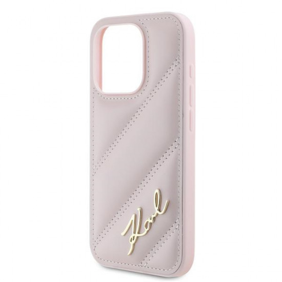 Karl Lagerfeld KLHCP15XPQDSMGP iPhone 15 Pro Max 6.7" pink hardcase Diagonal Quilted Script