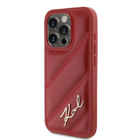 Karl Lagerfeld KLHCP15XPQDSMGR iPhone 15 Pro Max 6.7" red hardcase Diagonal Quilted Script