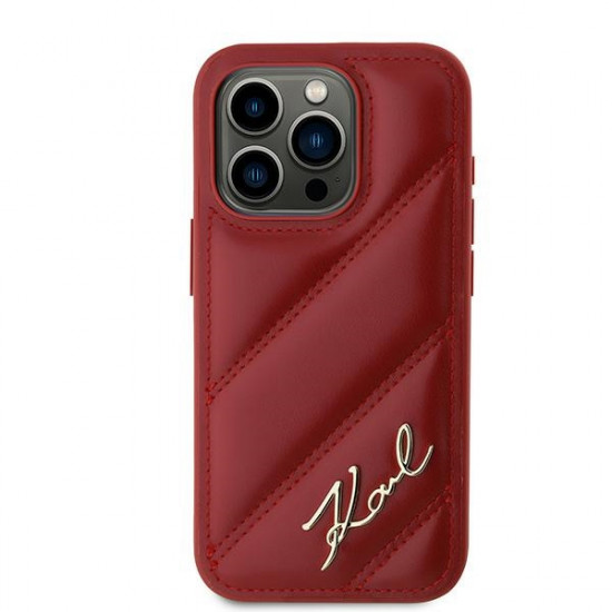 Karl Lagerfeld KLHCP15XPQDSMGR iPhone 15 Pro Max 6.7" red hardcase Diagonal Quilted Script