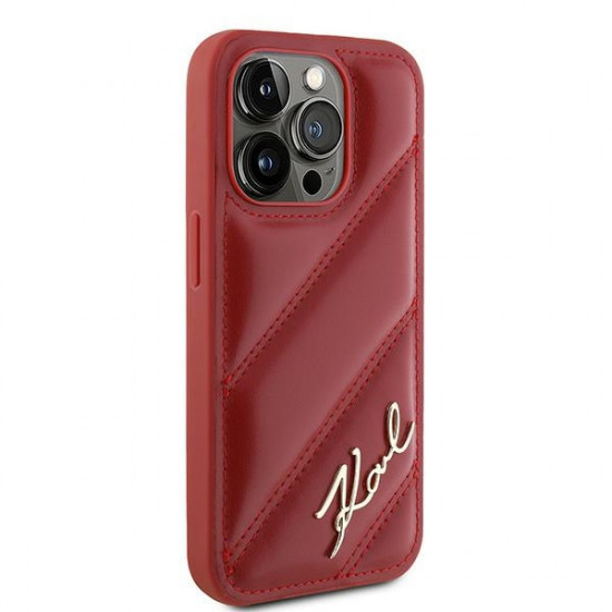 Karl Lagerfeld KLHCP15XPQDSMGR iPhone 15 Pro Max 6.7" red hardcase Diagonal Quilted Script