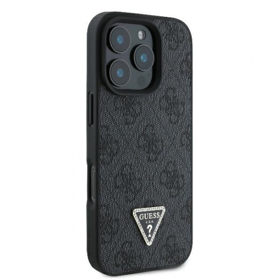 Guess GUHCP16LP4TDPK iPhone 16 Pro 6.3" black hardcase Leather 4G Triangle Strass