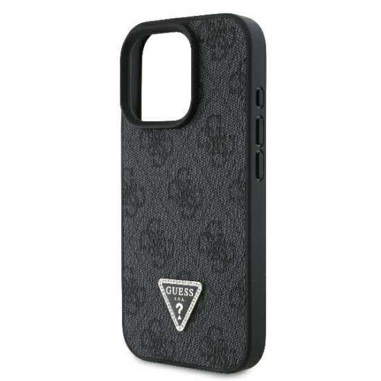 Guess GUHCP16LP4TDPK iPhone 16 Pro 6.3" black hardcase Leather 4G Triangle Strass