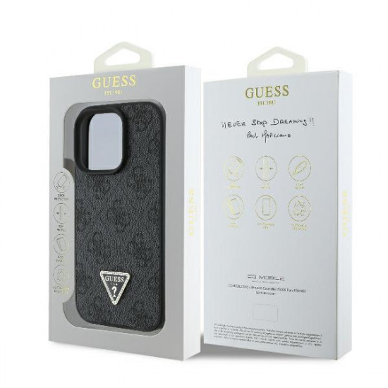 Guess GUHCP16LP4TDPK iPhone 16 Pro 6.3" black hardcase Leather 4G Triangle Strass