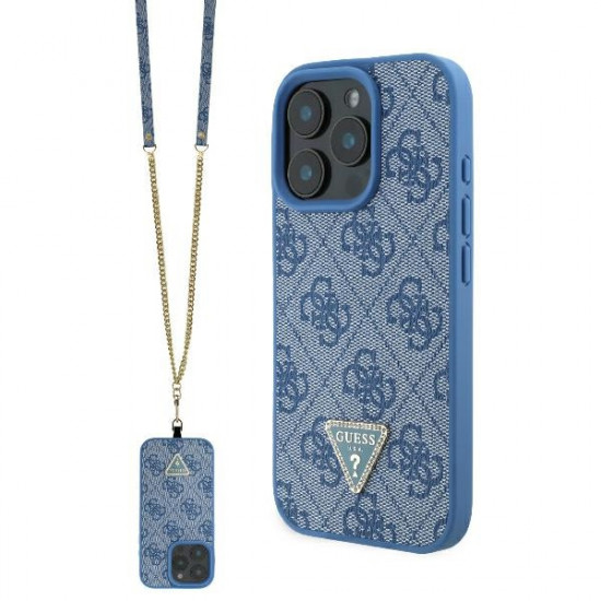 Guess GUHCP16LP4TDSCPB iPhone 16 Pro 6.3" blue hardcase Leather Metal Logo Strass Crossbody