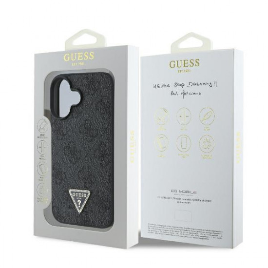 Guess GUHCP16SP4TDPK iPhone 16 6.1" black hardcase Leather 4G Triangle Strass