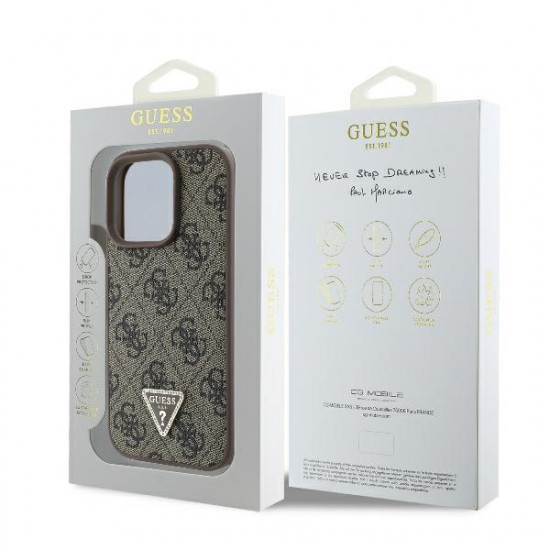 Guess GUHCP16XP4TDPW iPhone 16 Pro Max 6.9" brown hardcase Leather 4G Triangle Strass