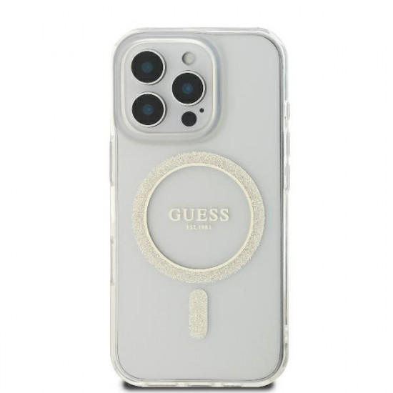 Guess GUHMP16LHFGERET iPhone 16 Pro 6.3" transparent hardcase IML Glitter Circle MagSafe