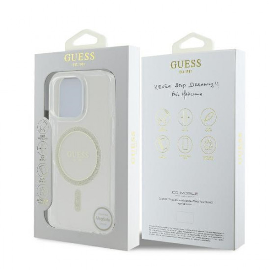 Guess GUHMP16LHFGERET iPhone 16 Pro 6.3" transparent hardcase IML Glitter Circle MagSafe