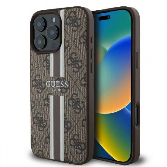 Guess GUHMP16LP4RPSW iPhone 16 Pro 6.3" brown hardcase 4G Printed Stripes MagSafe