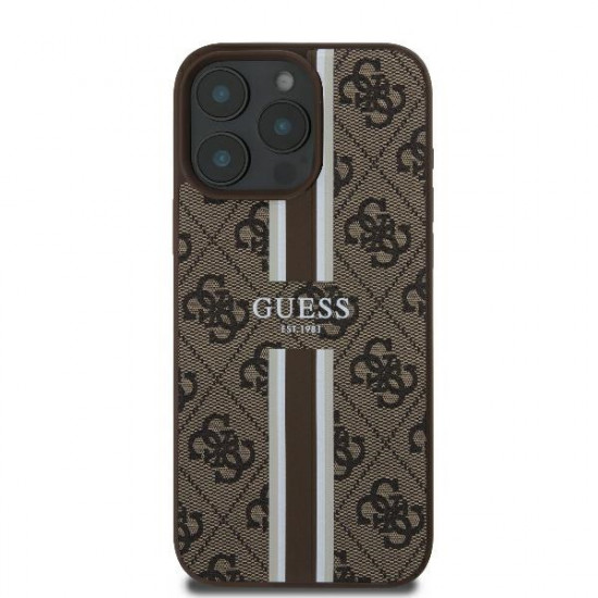 Guess GUHMP16LP4RPSW iPhone 16 Pro 6.3" brown hardcase 4G Printed Stripes MagSafe