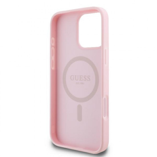 Guess GUHMP16LPGPYSP iPhone 16 Pro 6.3" pink hardcase Peony Script Logo MagSafe