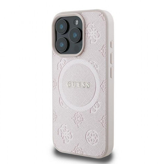 Guess GUHMP16LPSAPSMEP iPhone 16 Pro 6.3" pink hardcase Saffiano Peony Classic Logo MagSafe