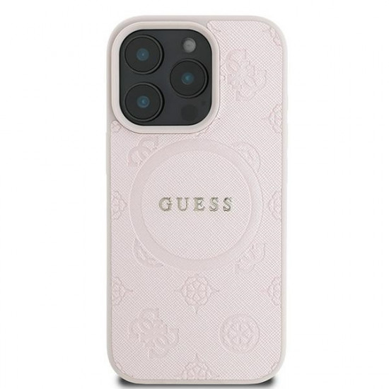 Guess GUHMP16LPSAPSMEP iPhone 16 Pro 6.3" pink hardcase Saffiano Peony Classic Logo MagSafe