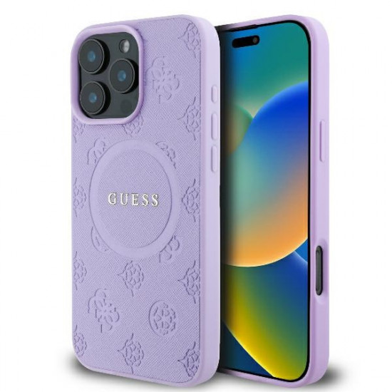 Guess GUHMP16LPSAPSMEU iPhone 16 Pro 6.3" purple hardcase Saffiano Peony Classic Logo MagSafe